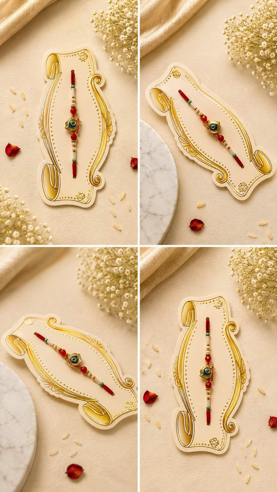 Divine Evil Eye Leaf Rakhi with Pearl & Crystal Beads K48