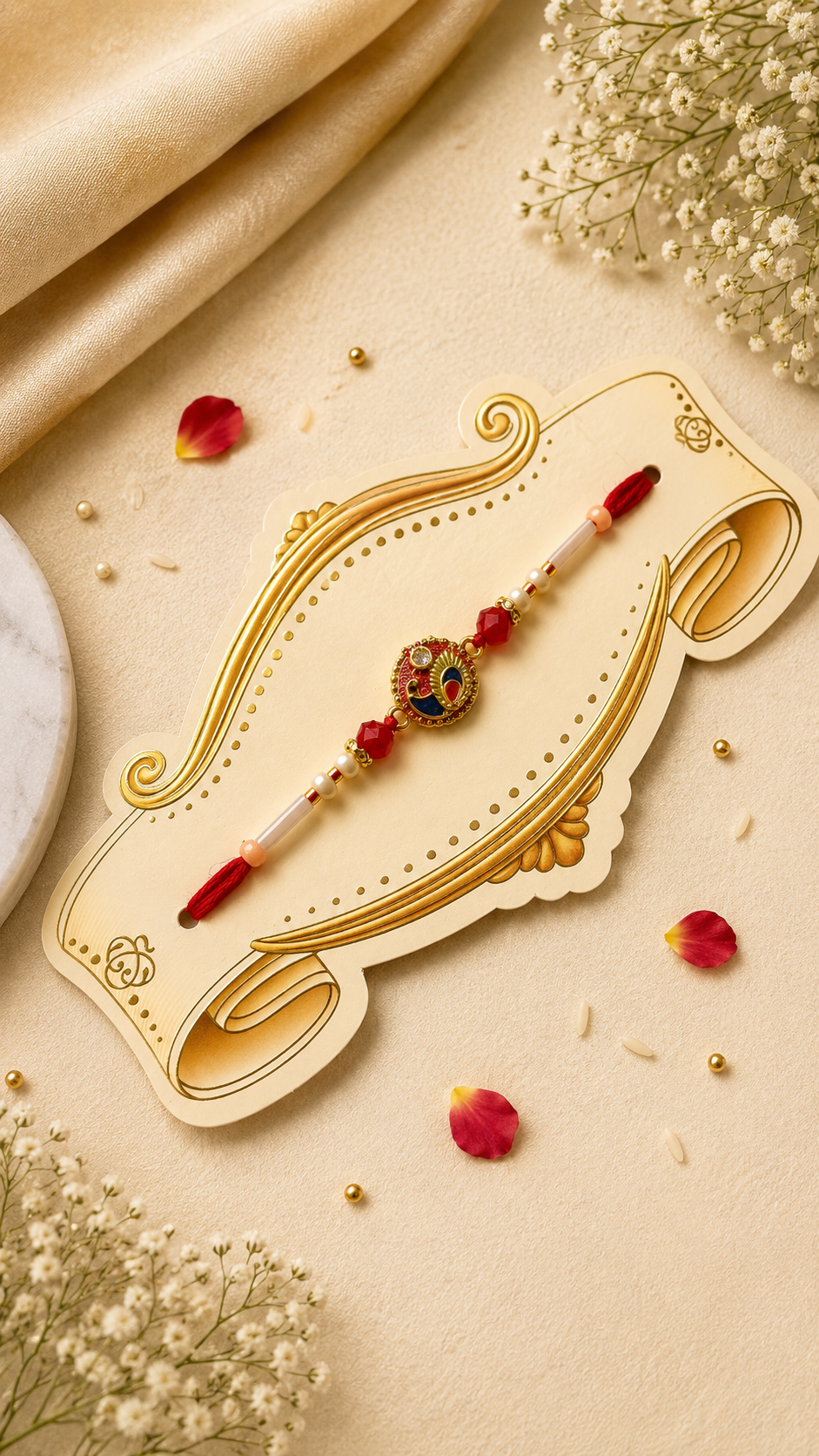 Handcrafted Peacock Designer Rakhi with Premium Beads K5