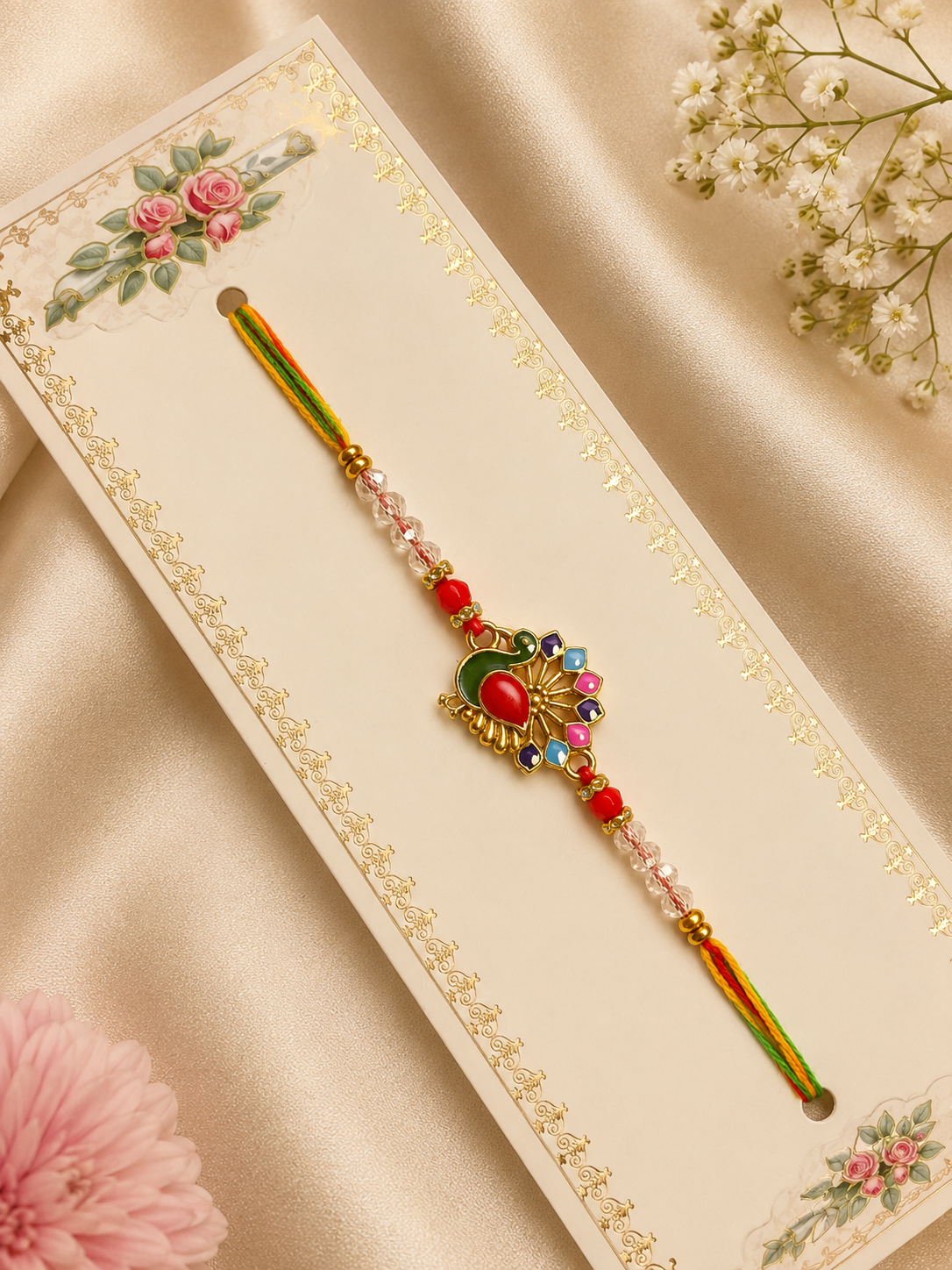 Premium Peacock Designer Rakhi with Crystal Beads K52