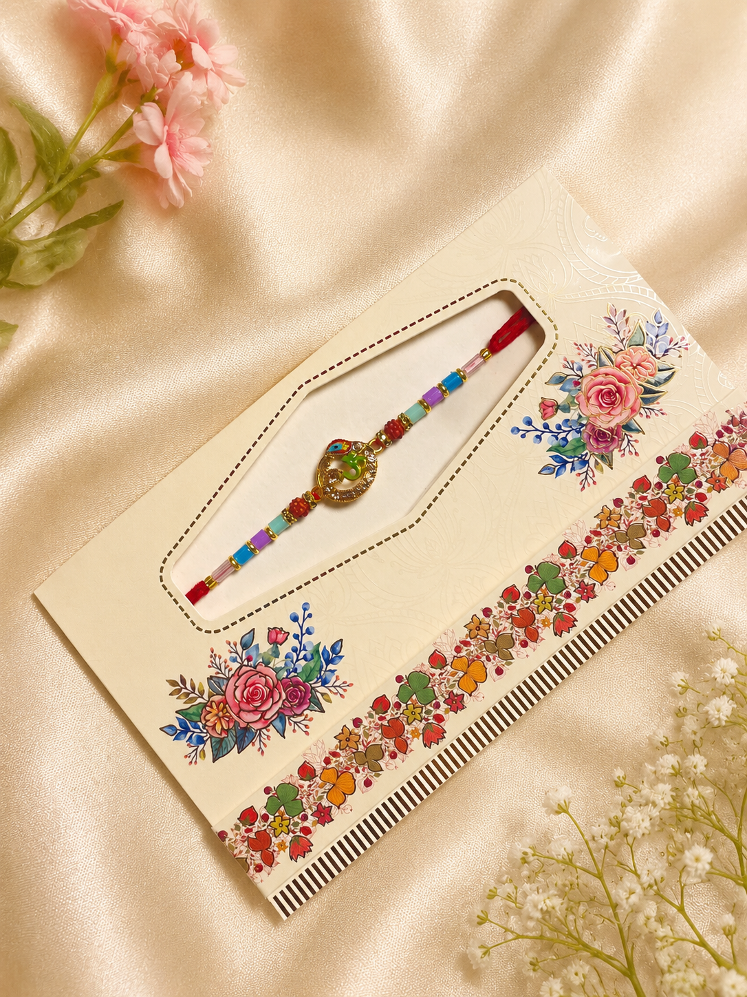 Premium Peacock Designer Rakhi with Multicolor Beads K53