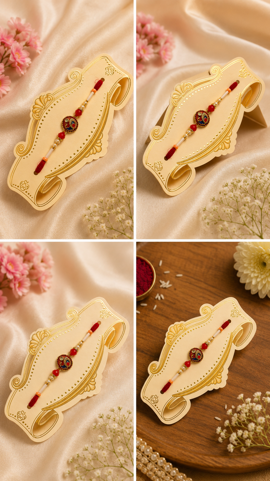 Premium Peacock Designer Rakhi with Pearl & Red Crystal Beads K54