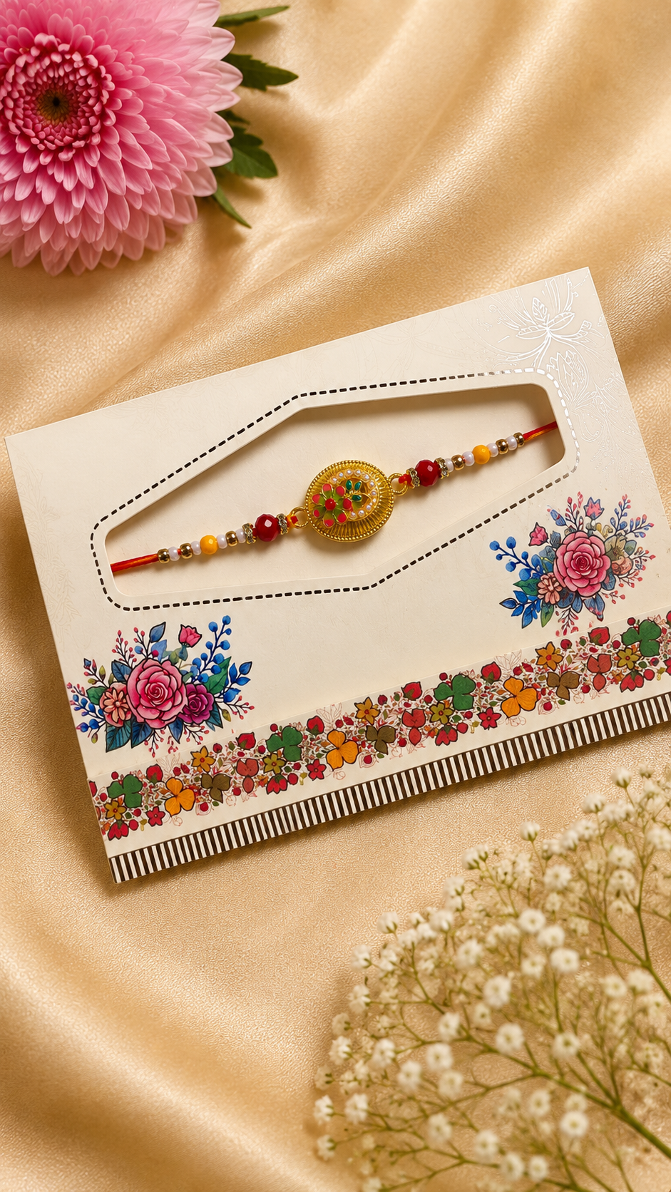 Premium Floral Designer Rakhi with Multicolor Beads K55