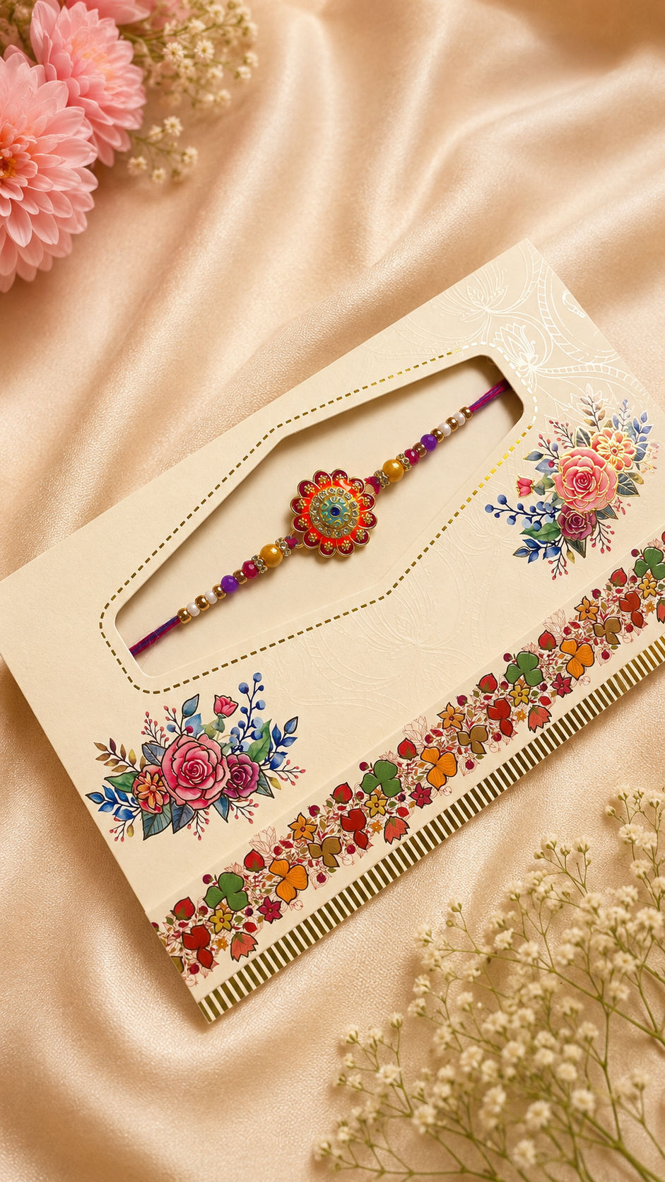 Floral Stone Rakhi with Colorful Beads 56