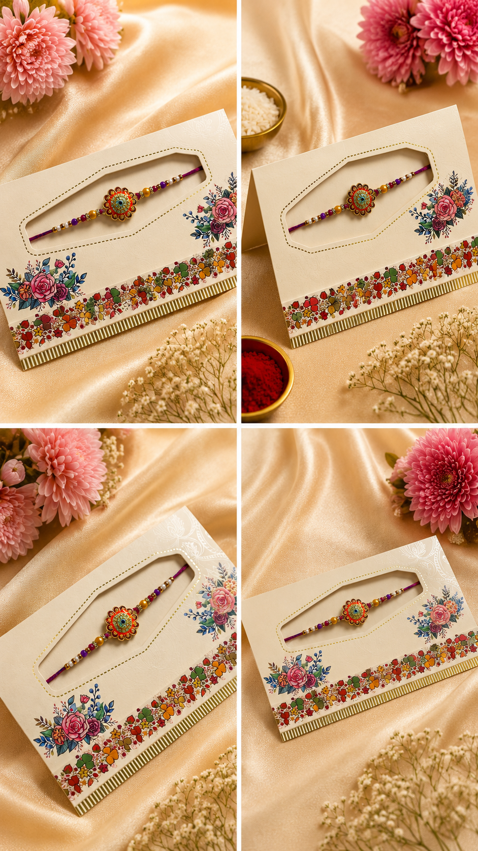Floral Stone Rakhi with Colorful Beads 56