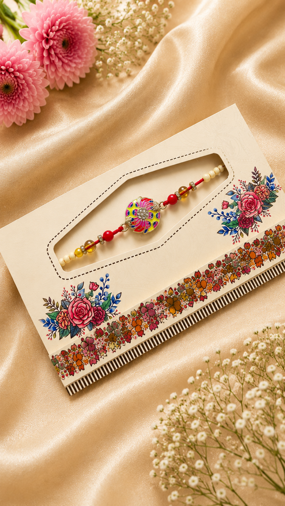 Floral Enamel Designer Rakhi with Crystal Beads K57