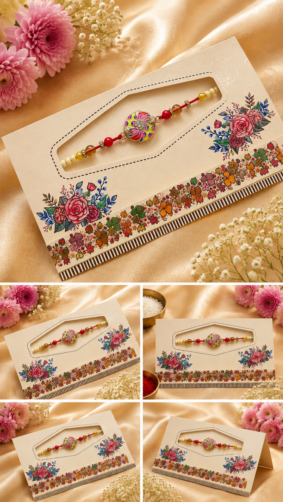 Floral Enamel Designer Rakhi with Crystal Beads K57