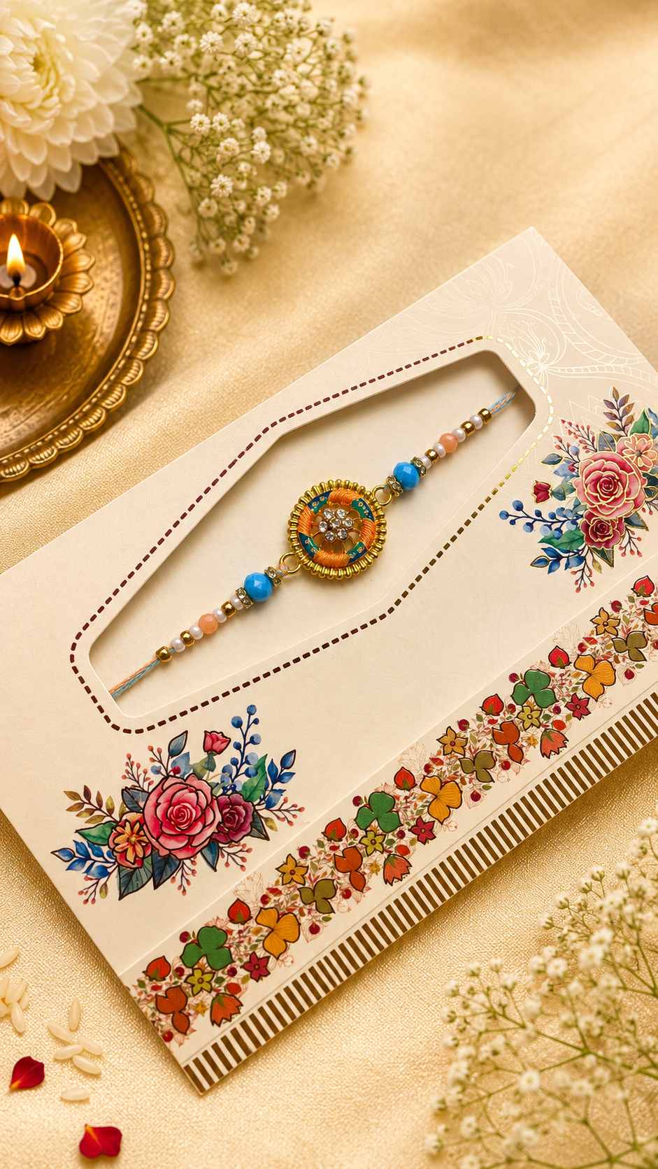 Blue Bead Floral Designer Rakhi K59