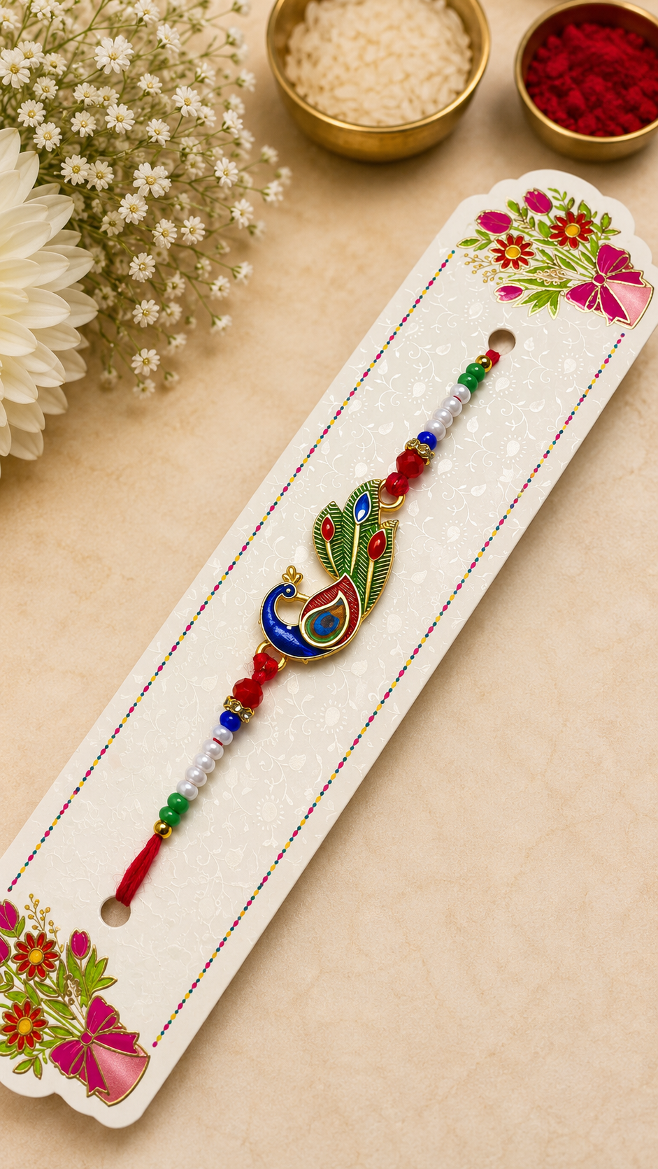 Elegant Peacock Feather Designer Rakhi K61