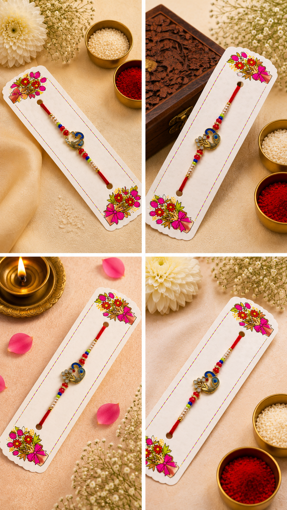 Royal Peacock Designer Rakhi with Colorful Beads K64
