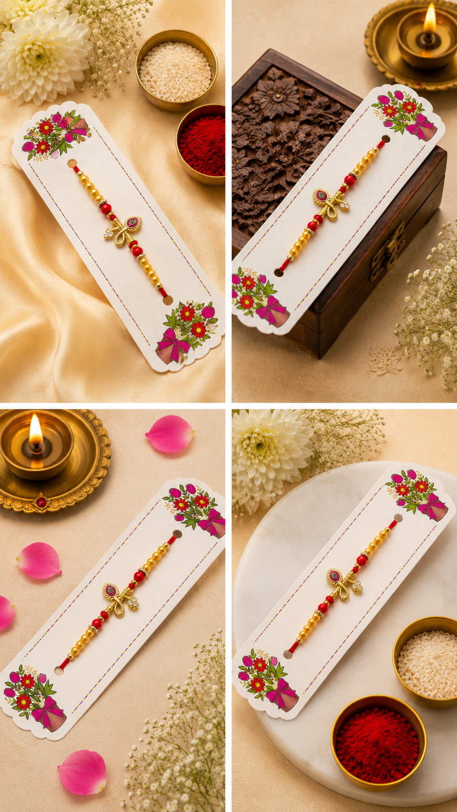 Divine Krishna Flute Designer Rakhi with Pearl & Red Beads K65