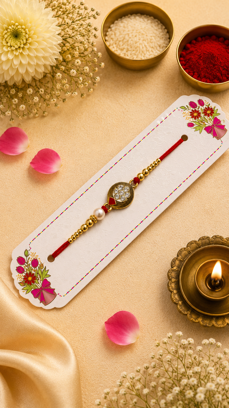 Elegant Crystal & Pearl Designer Rakhi for Brother K66