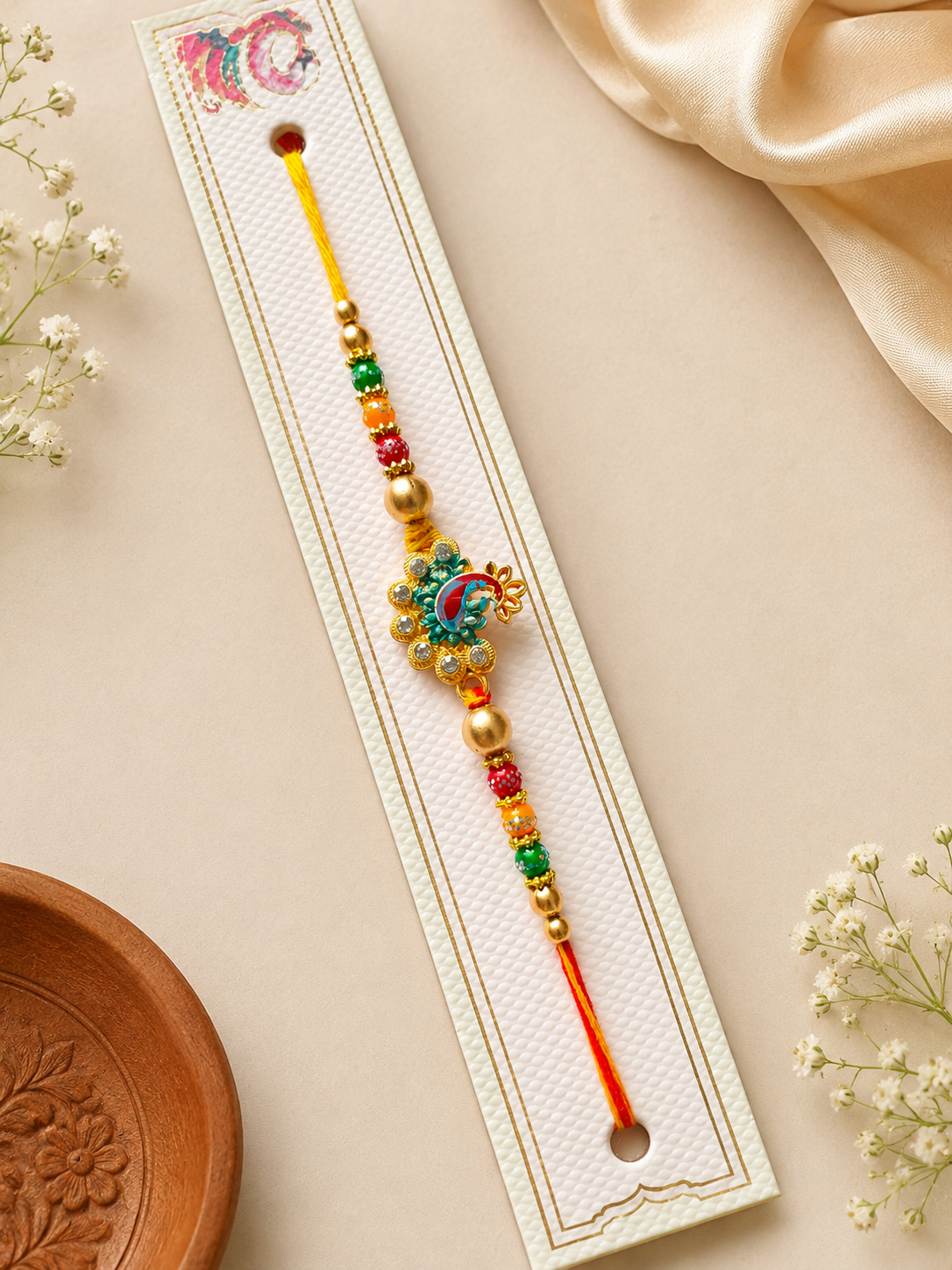 Premium Peacock Designer Rakhi with Colorful Beads K71