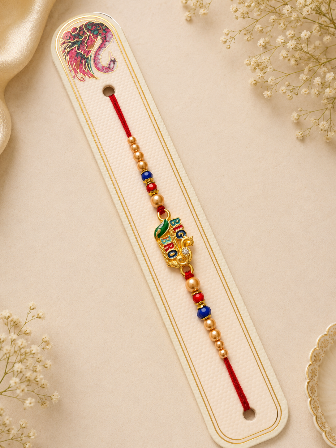 Premium Big Bro Designer Rakhi with Pearl Beads  K72