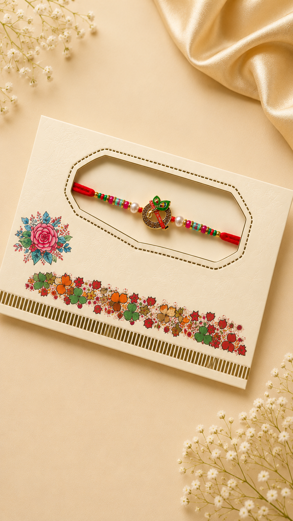 Premium Flute Designer Rakhi with Colorful Beads K73