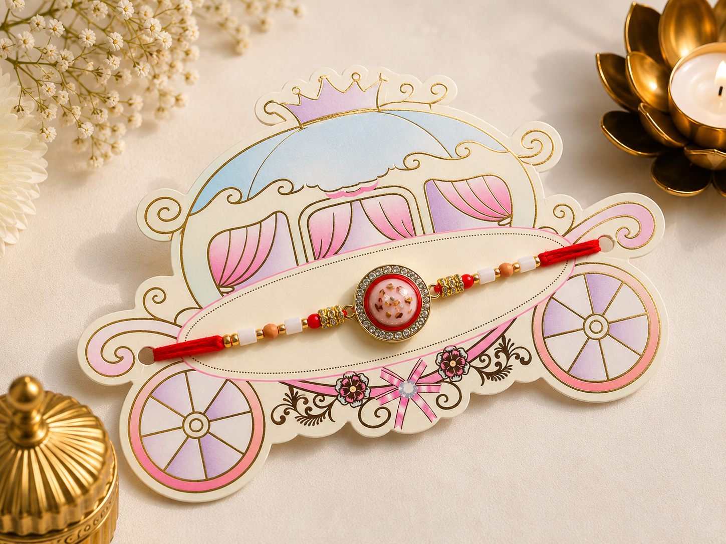 Premium Pink Crystal Designer Rakhi K11