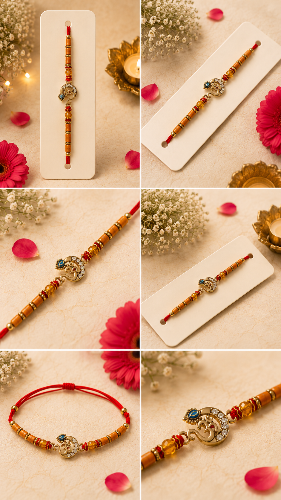Elegant Om Stone Rakhi with Wooden Beads K75