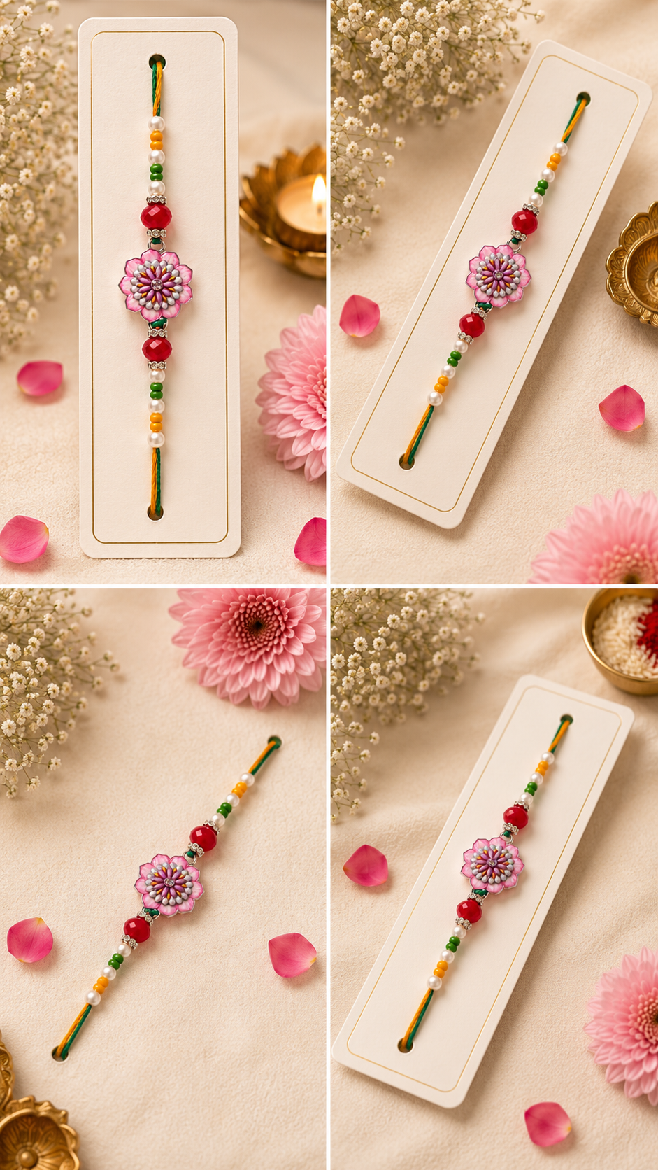 Elegant Floral Designer Rakhi – Premium Handcrafted Stone & Bead K76