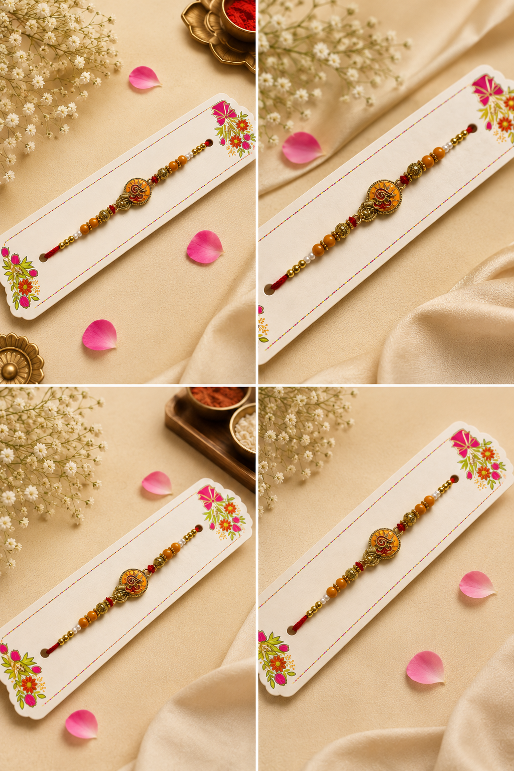 Premium Om Designer Rakhi with Golden Beads K78