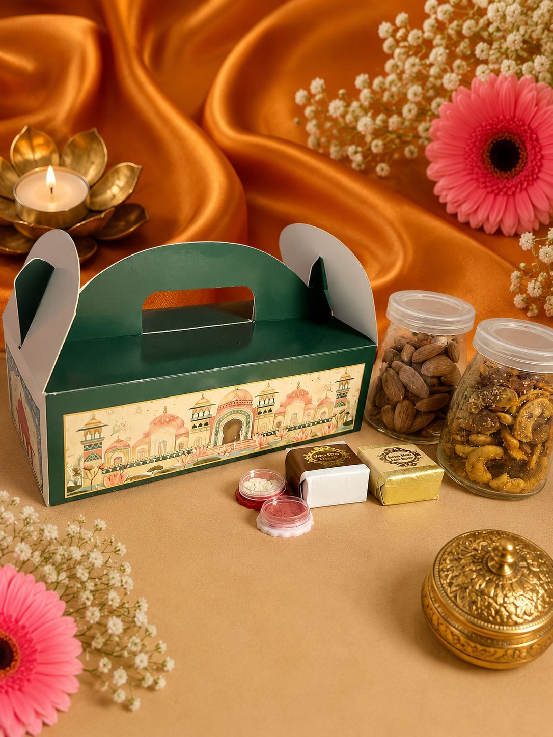 Royal Festive Dry Fruits & Mithai Hamper with 1 Premium Rakhi Worth Rs 199.