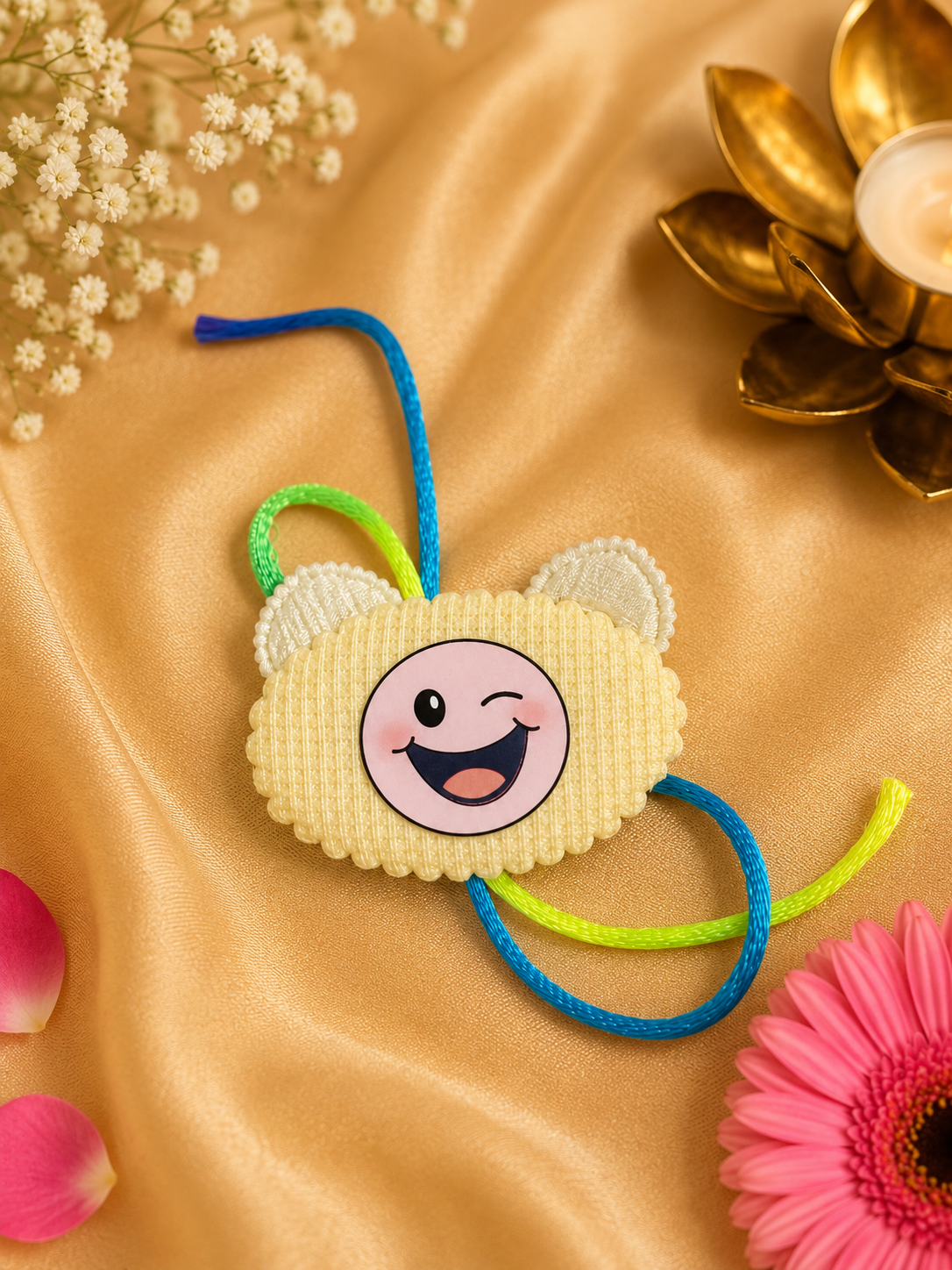 Cute Bear Smiley Kids Rakhi – Soft Plush Designer Rakhi K24