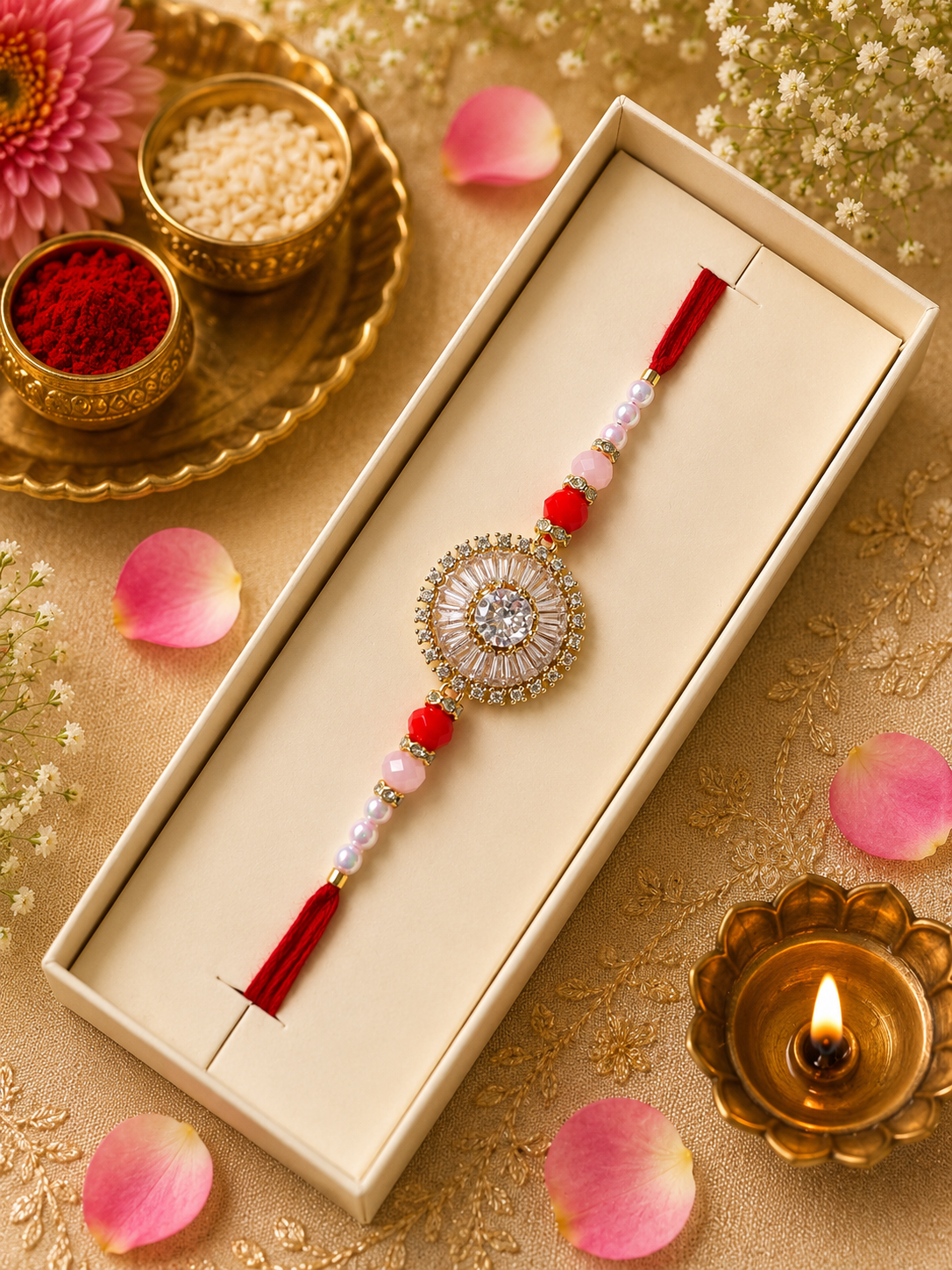 Royal Crystal Rakhi – Premium Stone &amp; Pearl Rakhi K33