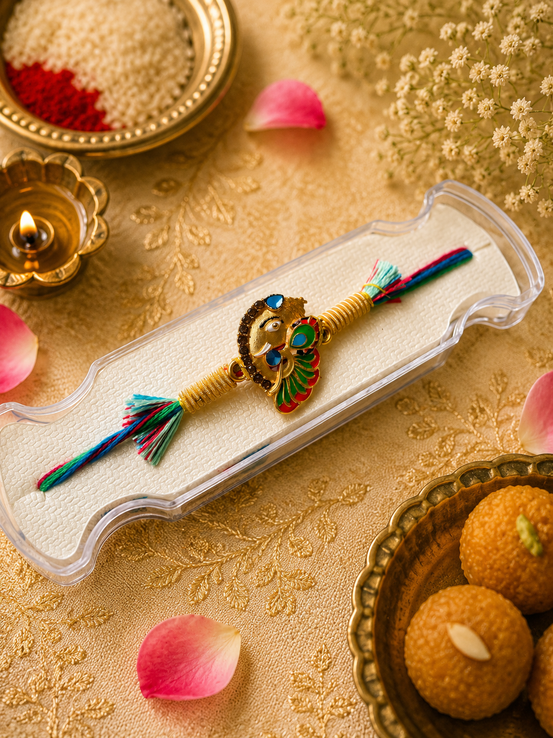 Royal Peacock & Lord Ganesha Designer Rakhi K34