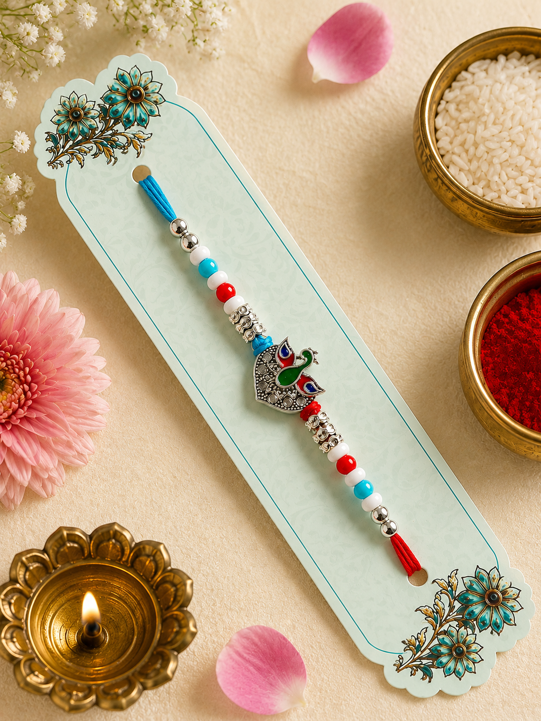 Royal Peacock Designer Rakhi – Multicolor Beaded Raksha Bandhan Rakhi K37