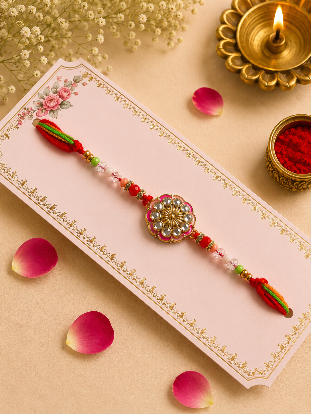 Royal Kundan Floral Rakhi K42