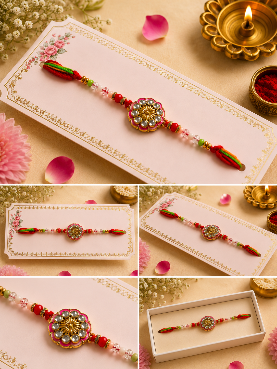 Royal Kundan Floral Rakhi K42