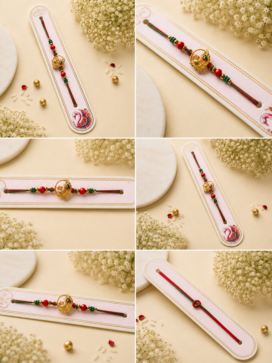 Divine Krishna Mor Pankh Rakhi with Red & Green Beads K45