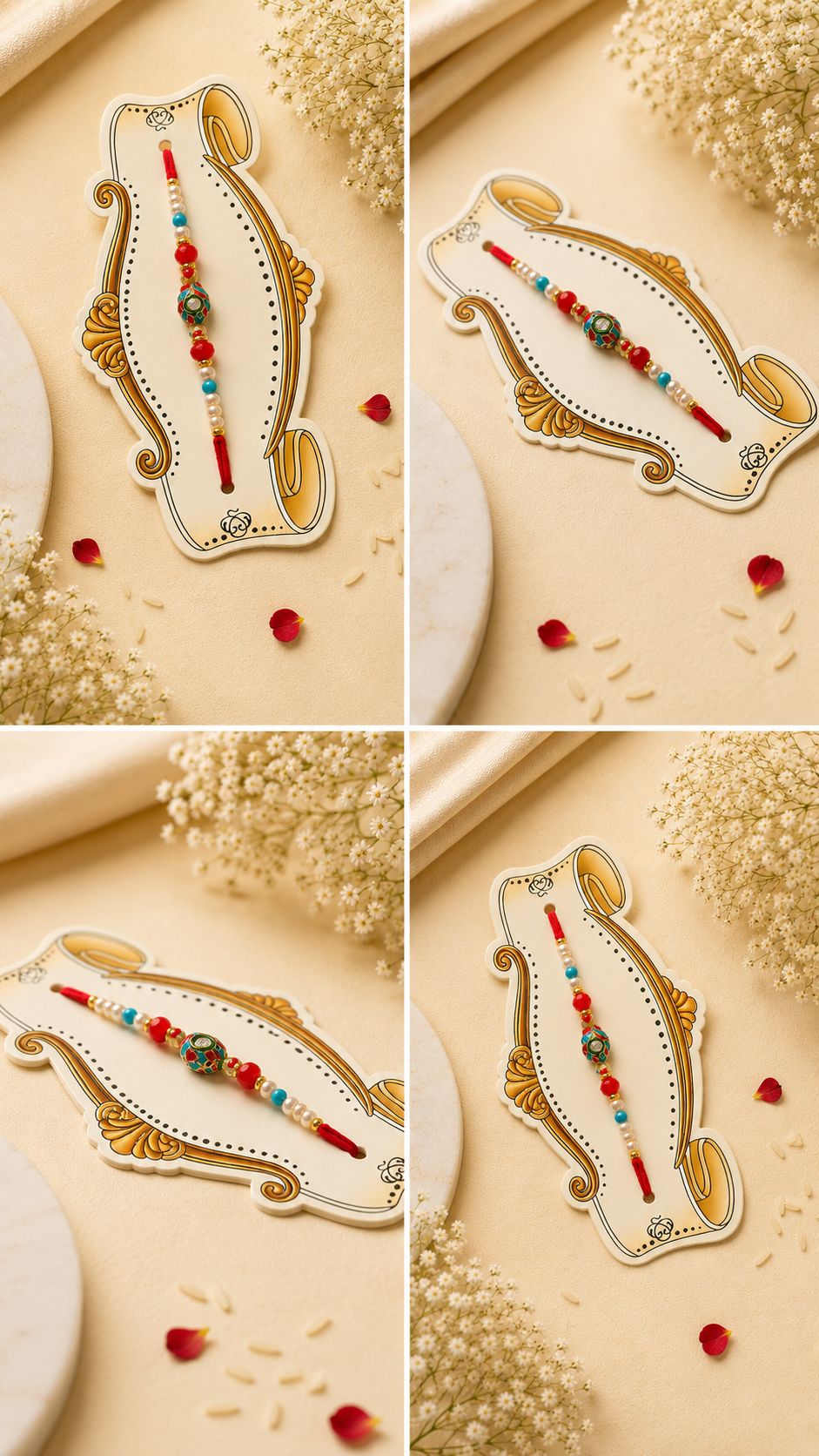 Elegant Kundan Floral Rakhi with Pearl & Turquoise Beads K46
