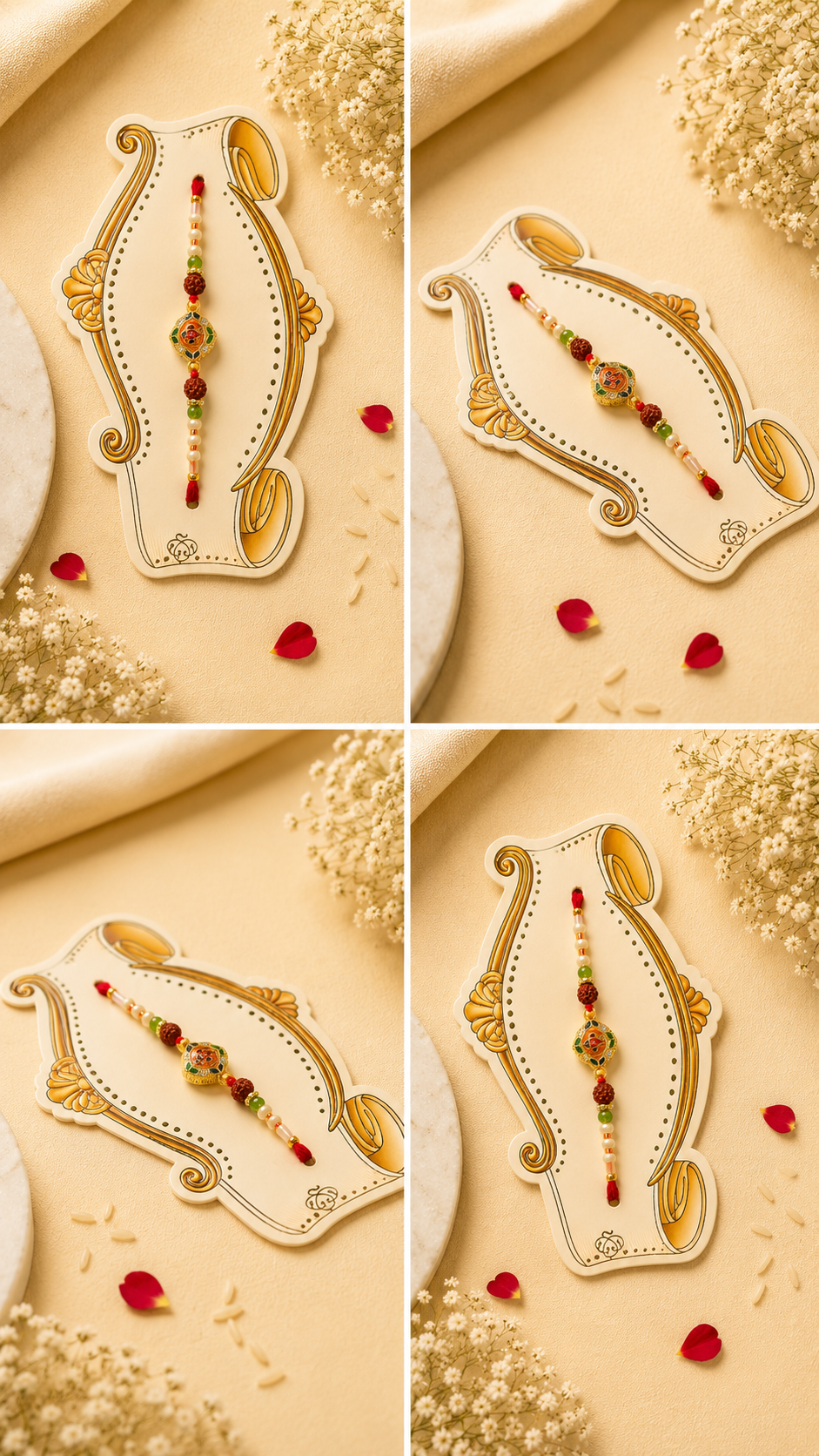 Divine Rudraksha & Green Beads Designer Rakhi K47