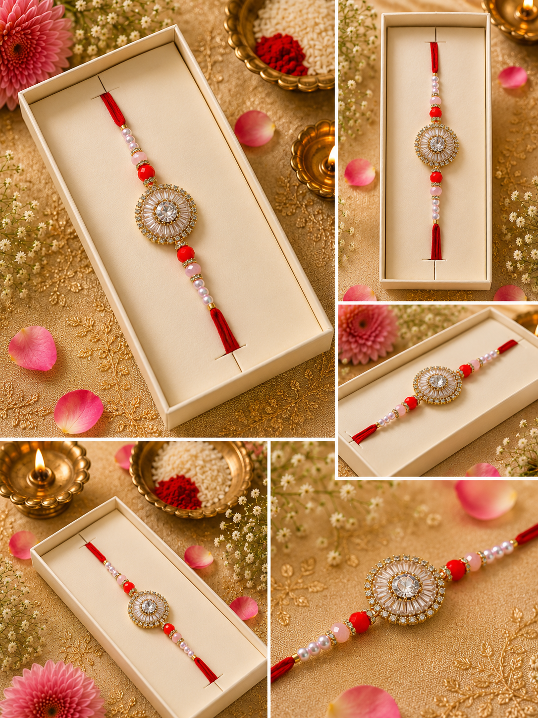 Royal Crystal Rakhi – Premium Stone &amp; Pearl Rakhi K33