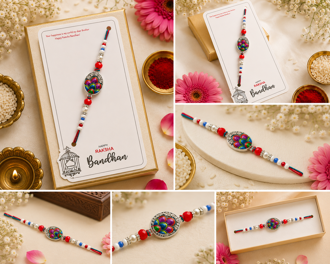 Colorful Peacock Feather Rakhi K38